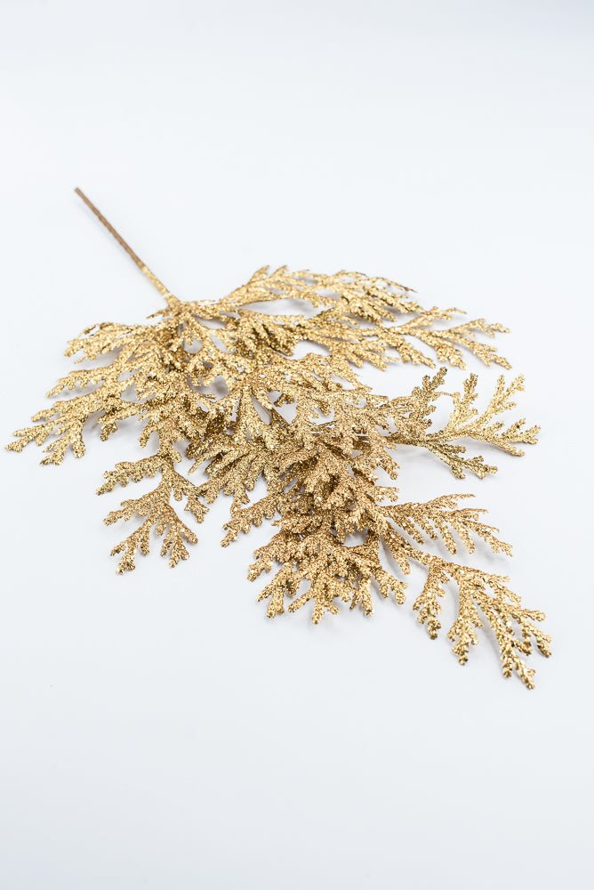 Artificial Gold Glitter Flat Cedar Spray - 21" - Greenery MarketArtificial Flowers224726