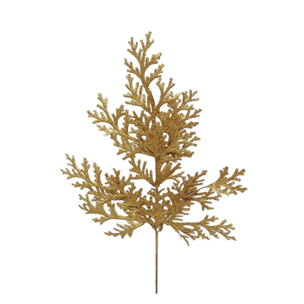Artificial Gold Glitter Flat Cedar Spray - 21" - Greenery MarketArtificial Flowers224726