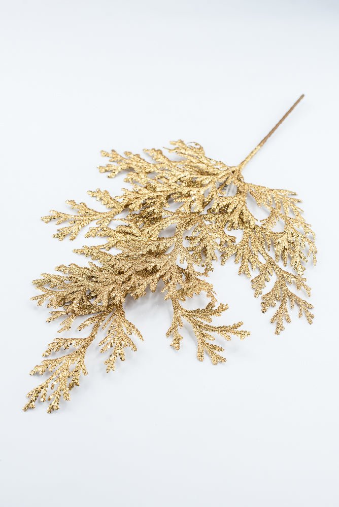 Artificial Gold Glitter Flat Cedar Spray - 21" - Greenery MarketArtificial Flowers224726