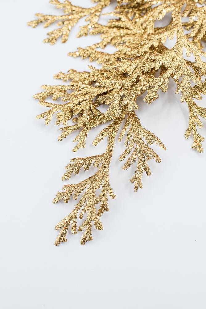 Artificial Gold Glitter Flat Cedar Spray - 21" - Greenery MarketArtificial Flowers224726