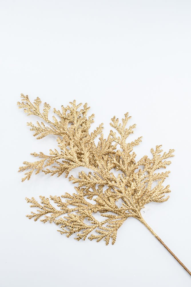 Artificial Gold Glitter Flat Cedar Spray - 21" - Greenery MarketArtificial Flowers224726