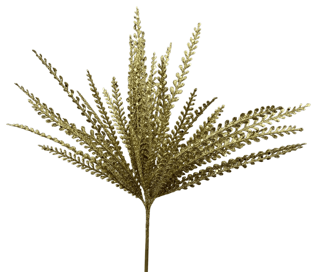 Artificial Gold Glitter Plastic Leaves Bush - 16" - Greenery Market86929GD