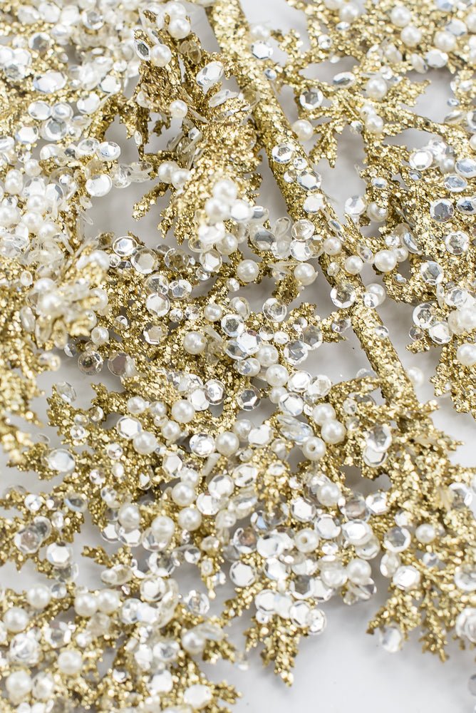 Artificial Gold Glitter Sequin Pearl Cedar Spray - 27.5" - Greenery MarketArtificial Flora40341-GOLD