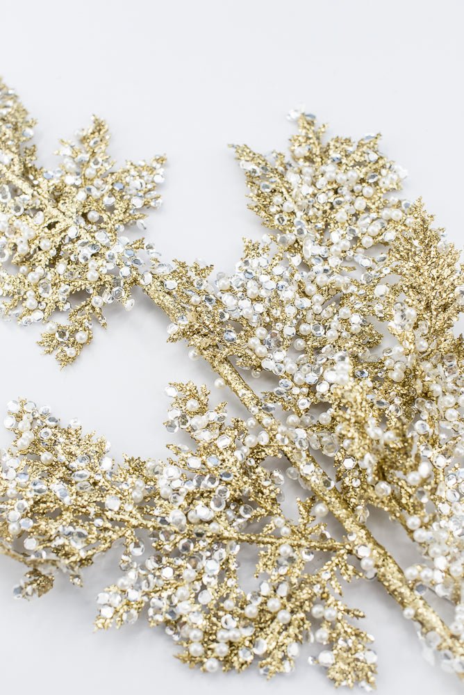 Artificial Gold Glitter Sequin Pearl Cedar Spray - 27.5" - Greenery MarketArtificial Flora40341-GOLD