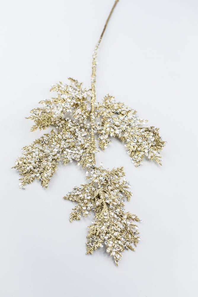 Artificial Gold Glitter Sequin Pearl Cedar Spray - 27.5" - Greenery MarketArtificial Flora40341-GOLD