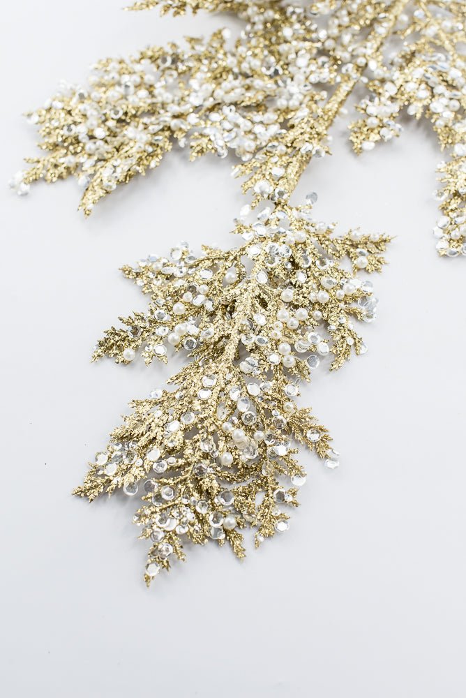 Artificial Gold Glitter Sequin Pearl Cedar Spray - 27.5" - Greenery MarketArtificial Flora40341-GOLD