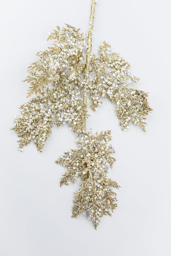 Artificial Gold Glitter Sequin Pearl Cedar Spray - 27.5" - Greenery MarketArtificial Flora40341-GOLD