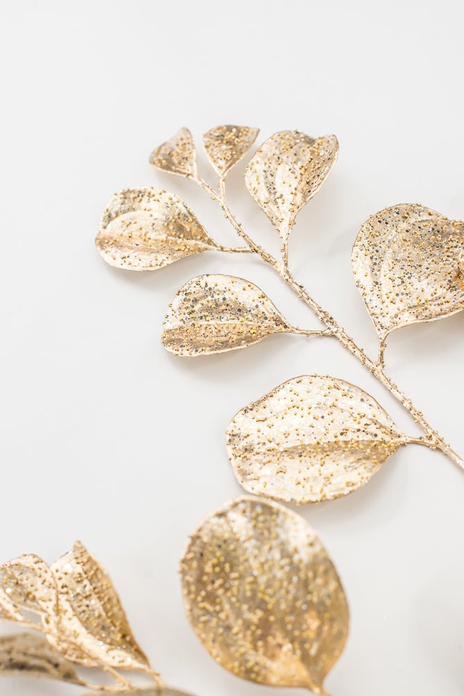 Artificial Gold Glittered Paddle Leaf Spray - 25" - Greenery MarketArtificial FloraXG1152-GO