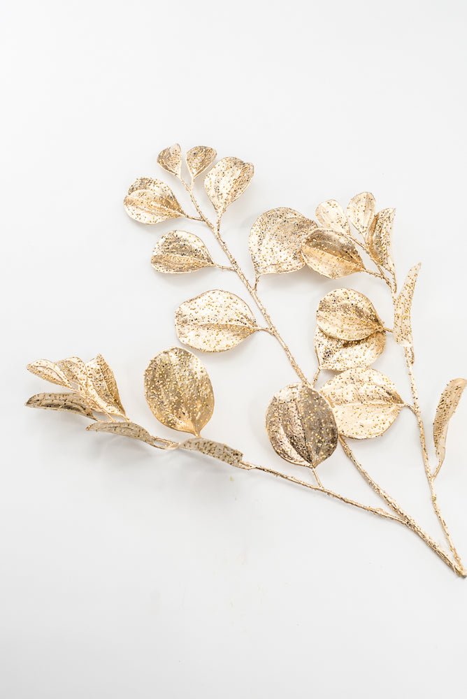 Artificial Gold Glittered Paddle Leaf Spray - 25" - Greenery MarketArtificial FloraXG1152-GO
