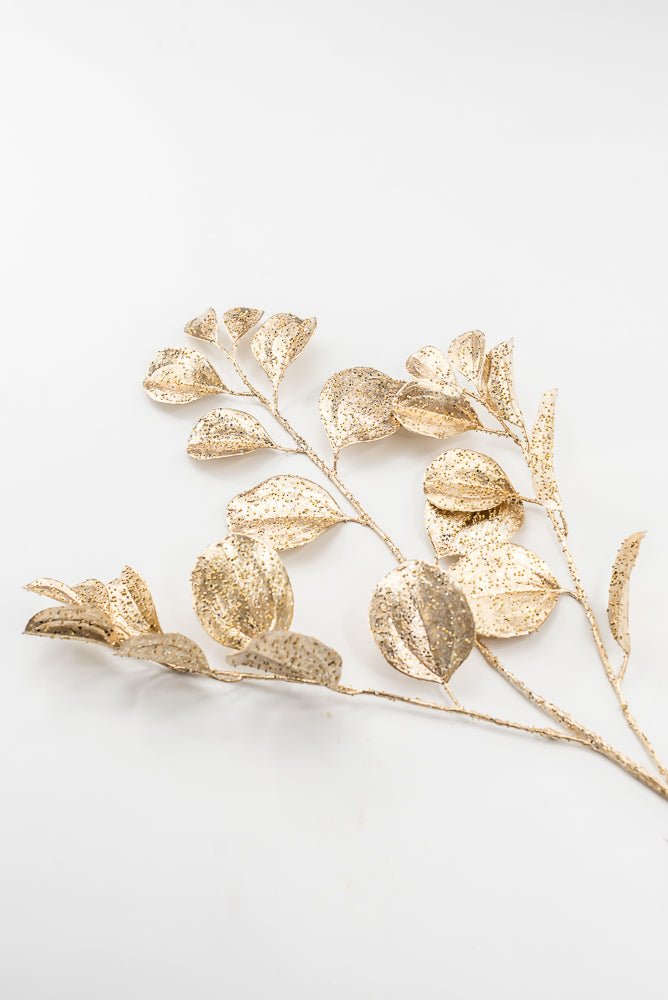 Artificial Gold Glittered Paddle Leaf Spray - 25" - Greenery MarketArtificial FloraXG1152-GO