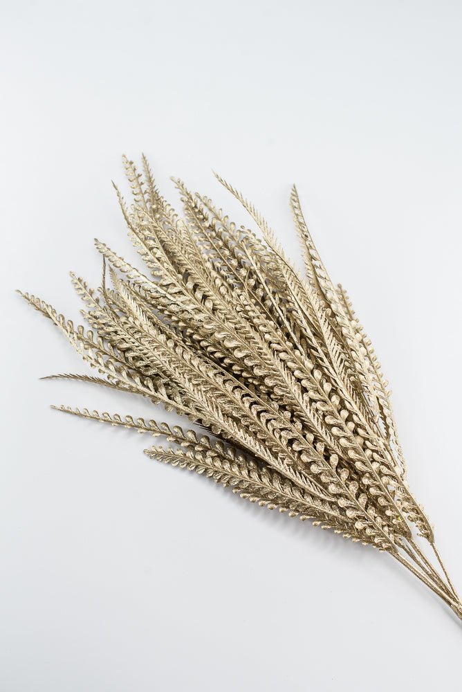 Artificial Gold Metallic, Button & Sword Fern Leaves Bush - 22" - Greenery MarketArtificial Flora86889GD
