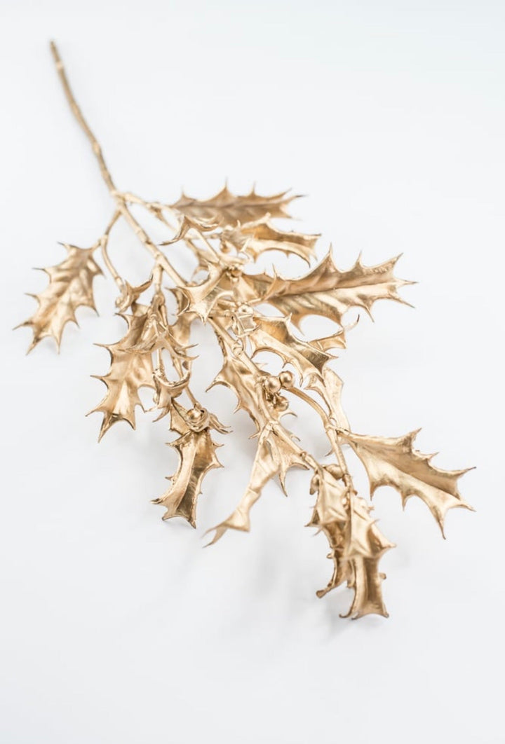 Artificial Gold Metallic Holly Spray - 22" - Greenery MarketArtificial Flora86906GD