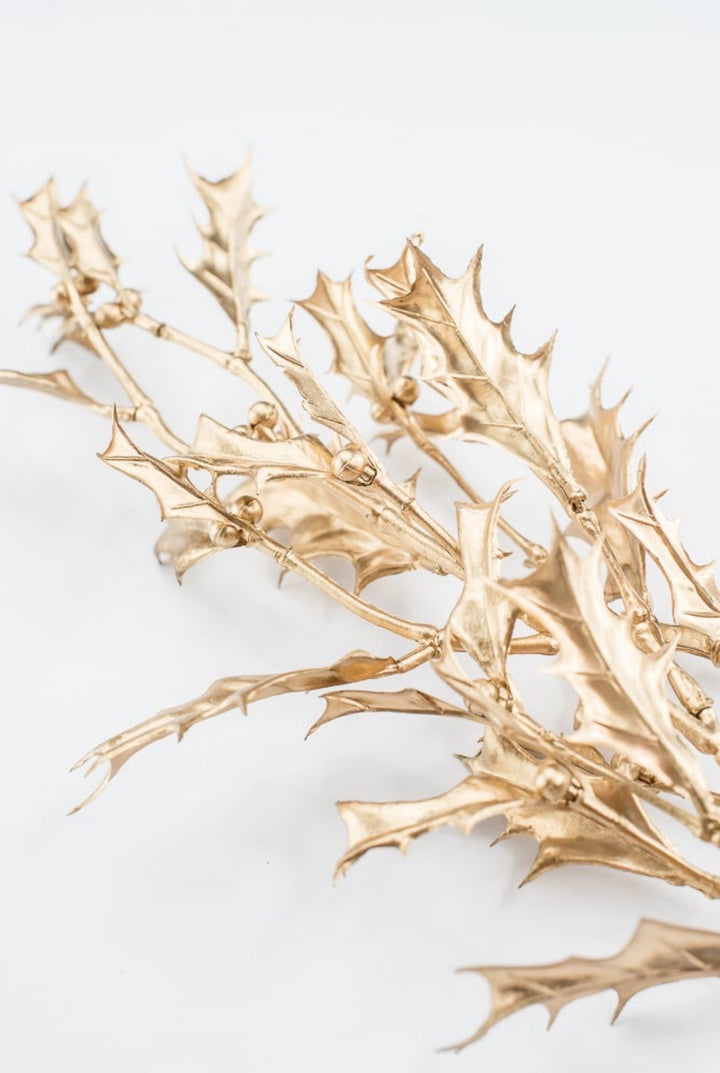 Artificial Gold Metallic Holly Spray - 22" - Greenery MarketArtificial Flora86906GD