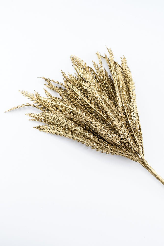 Artificial Gold Plastic Button Fern With Glitter Bush - 19" - Greenery MarketArtificial Flora85807-GOLD