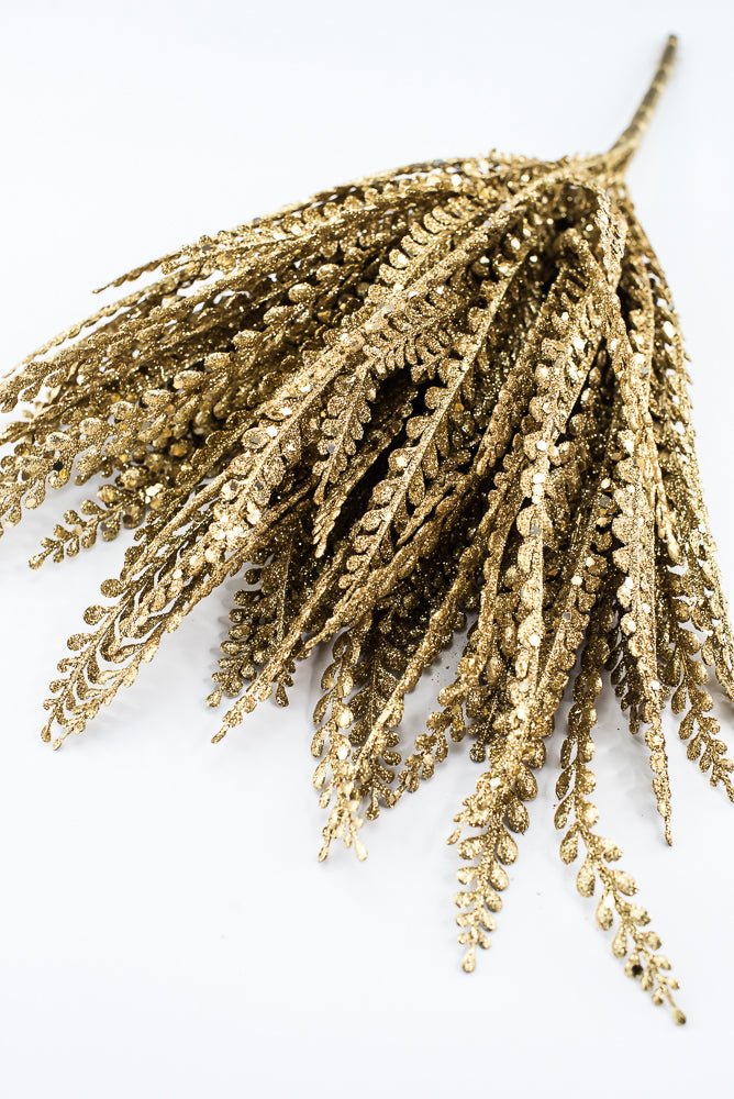 Artificial Gold Plastic Button Fern With Glitter Bush - 19" - Greenery MarketArtificial Flora85807-GOLD