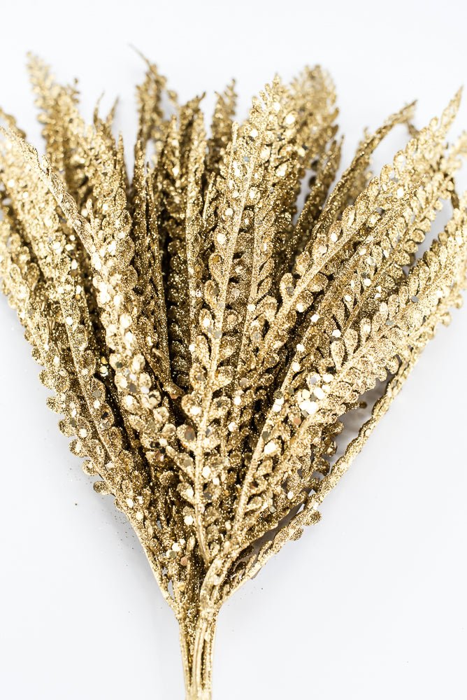 Artificial Gold Plastic Button Fern With Glitter Bush - 19" - Greenery MarketArtificial Flora85807-GOLD