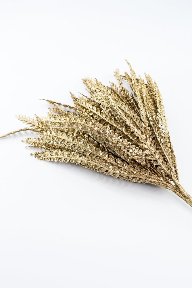 Artificial Gold Plastic Button Fern With Glitter Bush - 19" - Greenery MarketArtificial Flora85807-GOLD