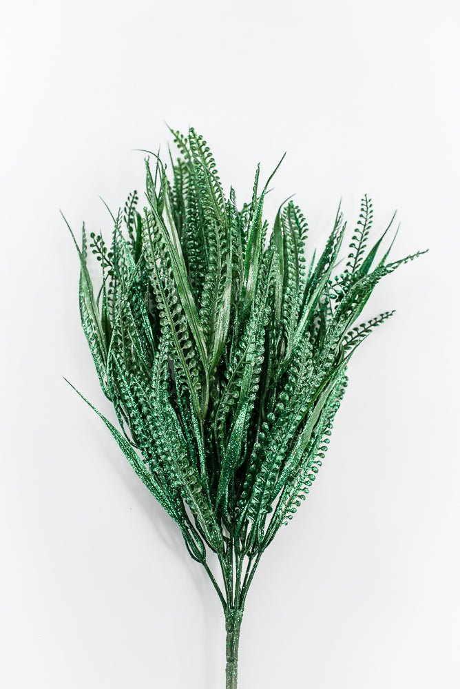 Artificial, Green, Button Fern With Glitter Bush - 20" - Greenery MarketArtificial Flora85797-GN