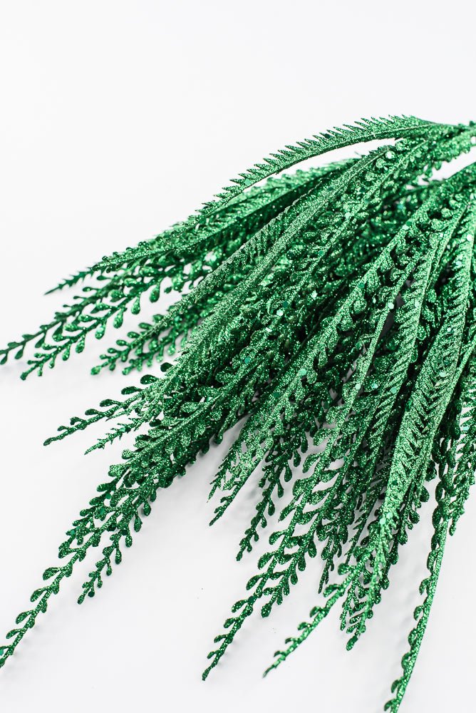 Artificial Green Glitter Mixed Button Leaves Bush - 19" - Greenery Market86928GN