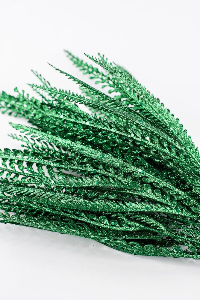Artificial Green Glitter Mixed Button Leaves Bush - 19" - Greenery Market86928GN