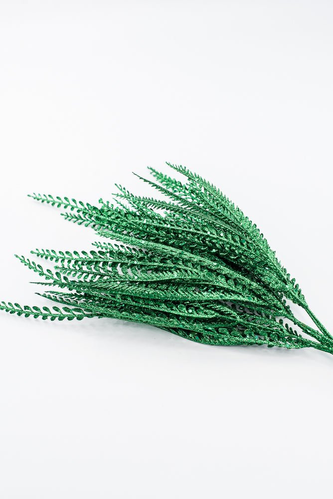 Artificial Green Glitter Mixed Button Leaves Bush - 19" - Greenery Market86928GN