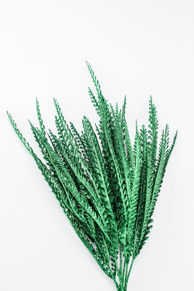 Artificial Green Glitter Mixed Button Leaves Bush - 19" - Greenery Market86928GN