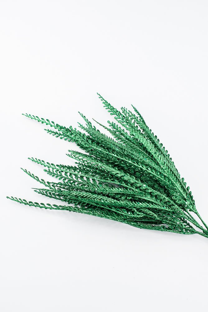 Artificial Green Glitter Mixed Button Leaves Bush - 19" - Greenery Market86928GN