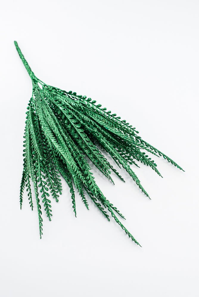 Artificial Green Glitter Mixed Button Leaves Bush - 19" - Greenery Market86928GN