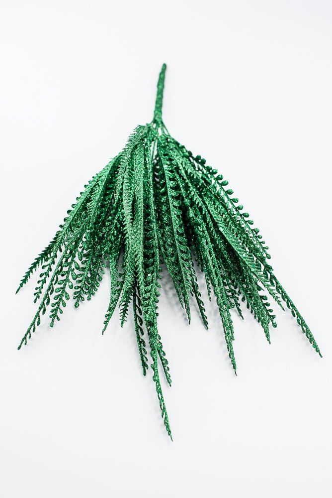 Artificial Green Glitter Mixed Button Leaves Bush - 19" - Greenery Market86928GN