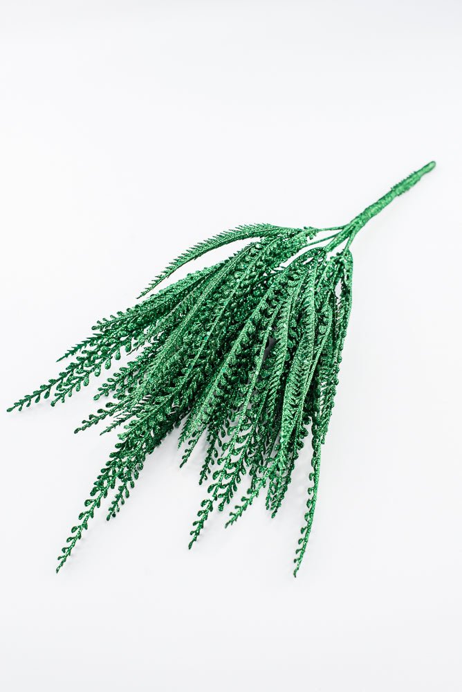 Artificial Green Glitter Mixed Button Leaves Bush - 19" - Greenery Market86928GN