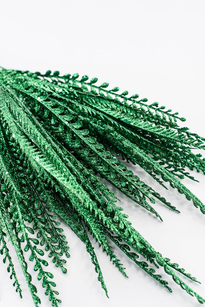 Artificial Green Glitter Mixed Button Leaves Bush - 19" - Greenery Market86928GN