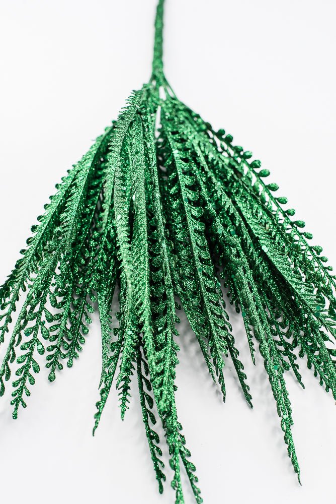 Artificial Green Glitter Mixed Button Leaves Bush - 19" - Greenery Market86928GN