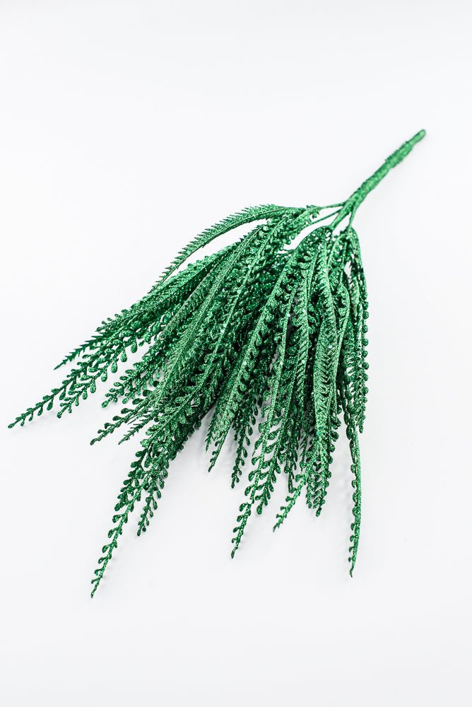 Artificial Green Glitter Mixed Button Leaves Bush - 19" - Greenery Market86928GN