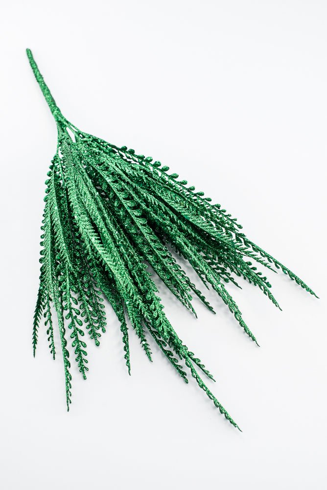 Artificial Green Glitter Mixed Button Leaves Bush - 19" - Greenery Market86928GN