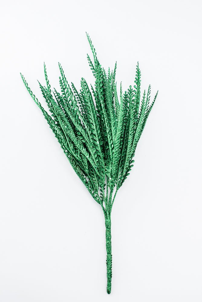 Artificial Green Glitter Mixed Button Leaves Bush - 19" - Greenery Market86928GN