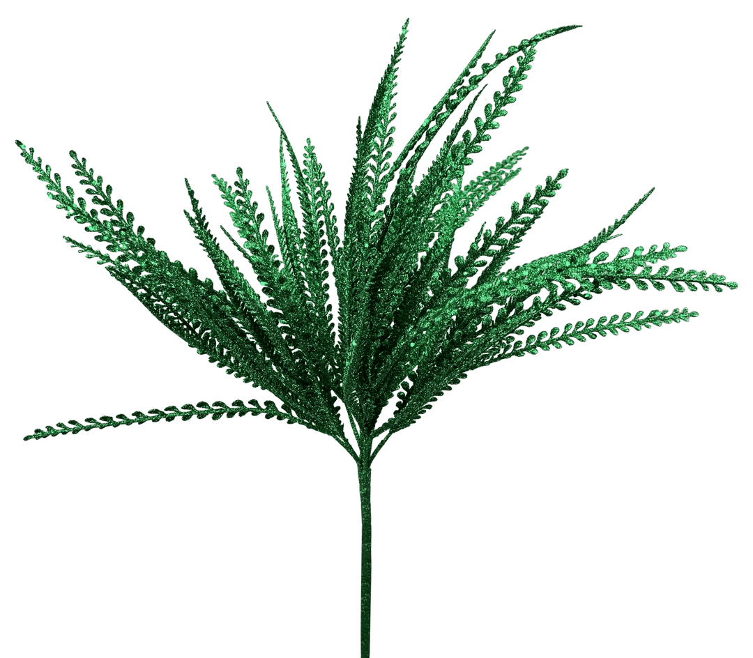 Artificial Green Glitter Plastic Leaves Bush - 19" - Greenery Market86928GN