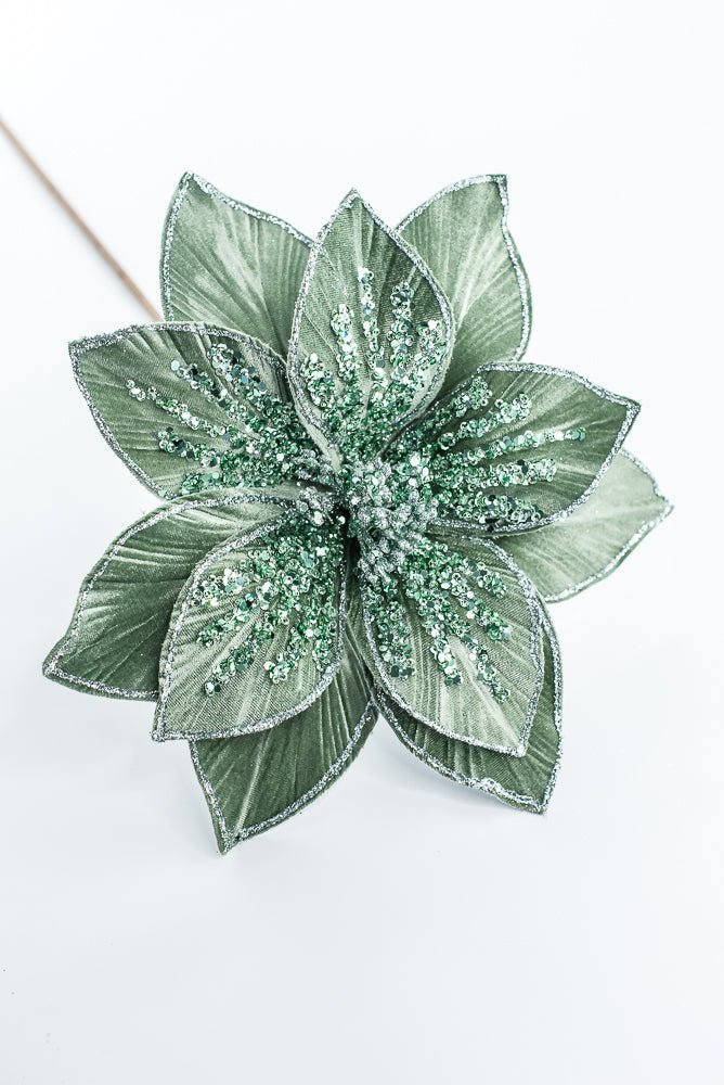 Artificial Green Glitter Poinsettia Stem - 22" - Greenery MarketArtificial Flowers251820