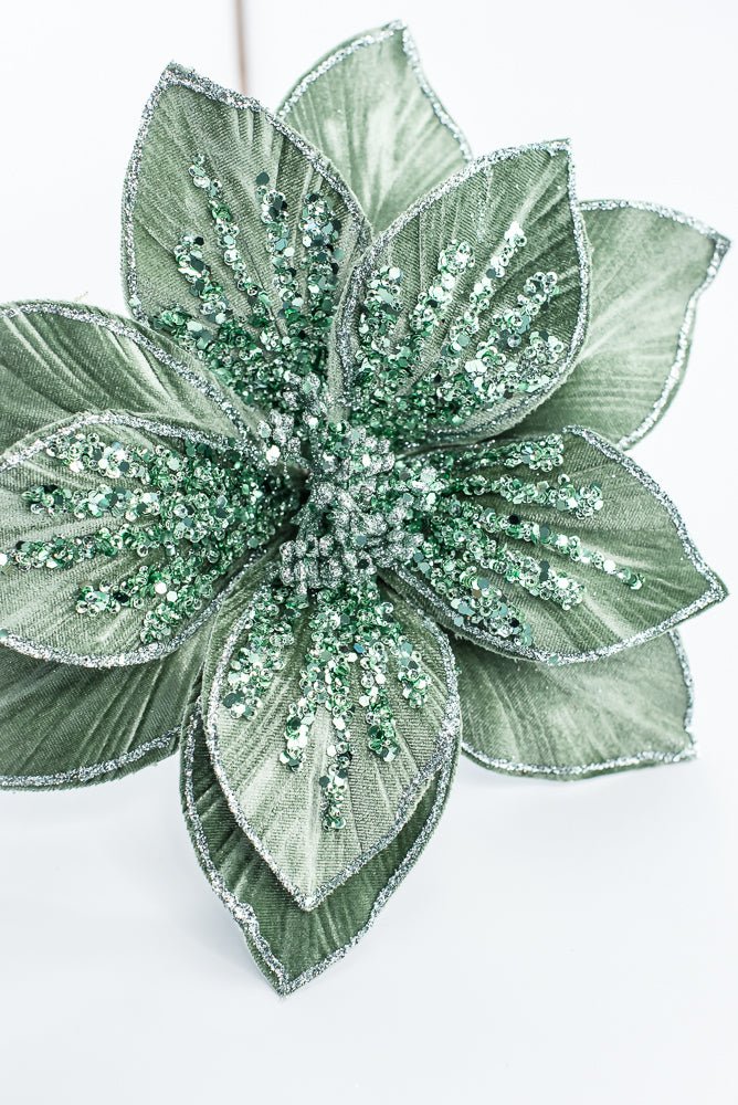 Artificial Green Glitter Poinsettia Stem - 22" - Greenery MarketArtificial Flowers251820
