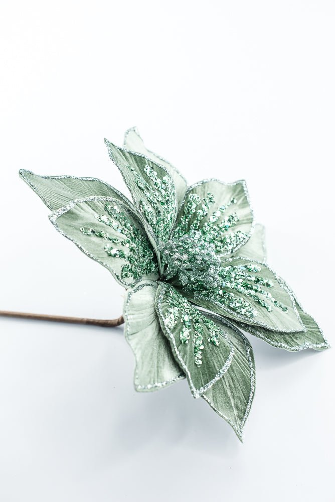 Artificial Green Glitter Poinsettia Stem - 22" - Greenery MarketArtificial Flowers251820