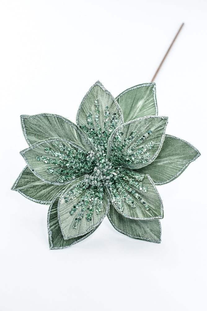 Artificial Green Glitter Poinsettia Stem - 22" - Greenery MarketArtificial Flowers251820
