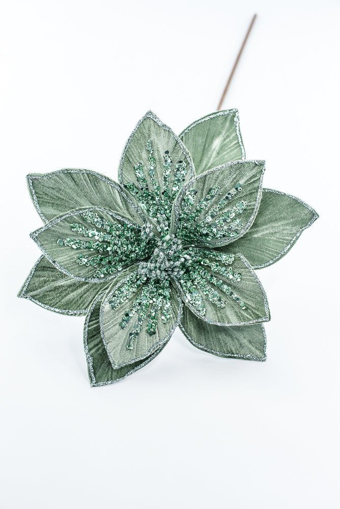 Artificial Green Glitter Poinsettia Stem - 22" - Greenery MarketArtificial Flowers251820