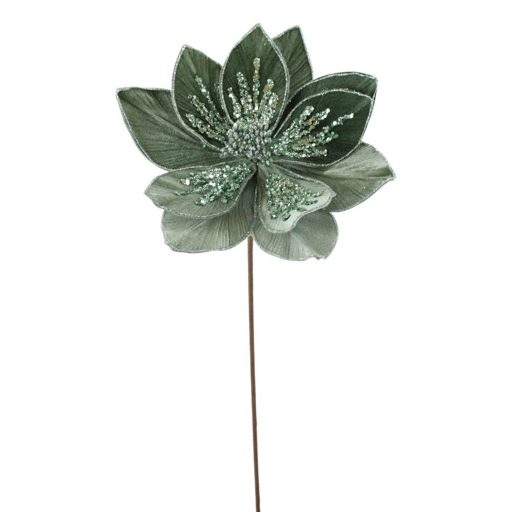 Artificial Green Glitter Poinsettia Stem - 22" - Greenery MarketArtificial Flowers251820