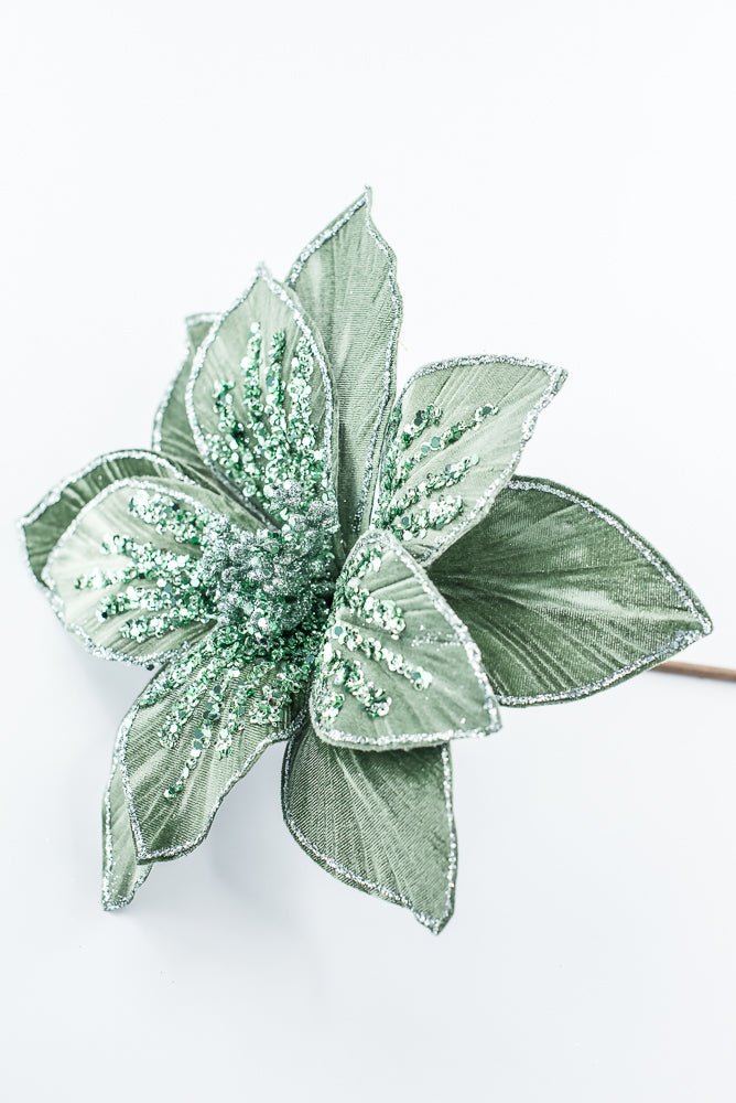 Artificial Green Glitter Poinsettia Stem - 22" - Greenery MarketArtificial Flowers251820