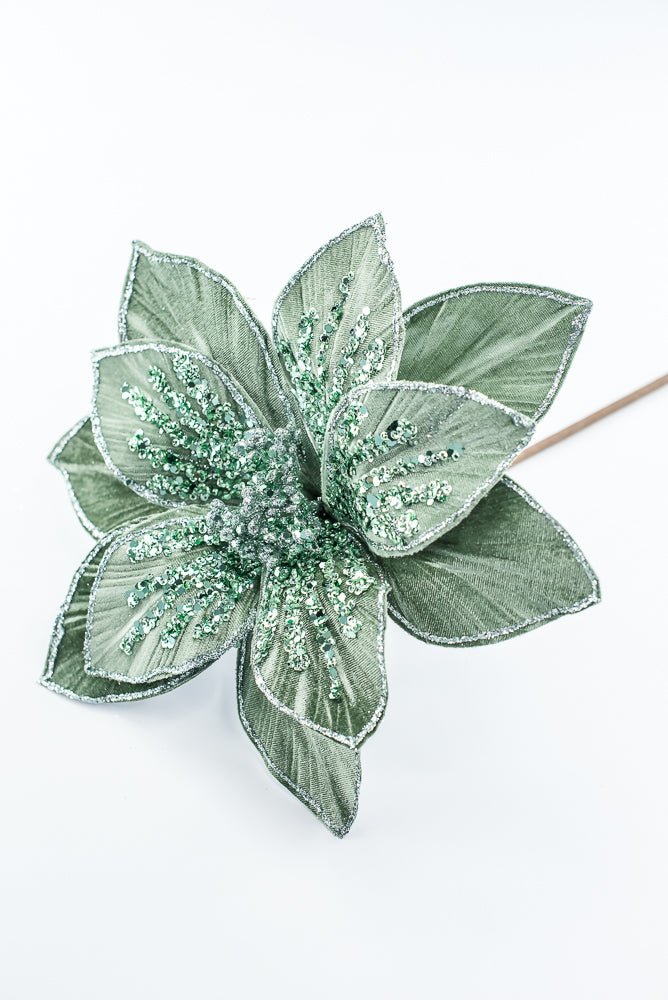 Artificial Green Glitter Poinsettia Stem - 22" - Greenery MarketArtificial Flowers251820