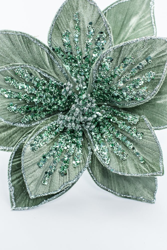 Artificial Green Glitter Poinsettia Stem - 22" - Greenery MarketArtificial Flowers251820