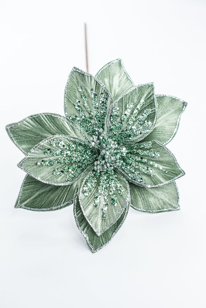 Artificial Green Glitter Poinsettia Stem - 22" - Greenery MarketArtificial Flowers251820