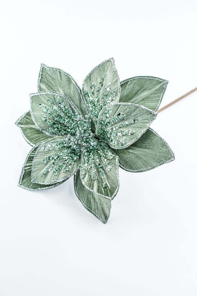 Artificial Green Glitter Poinsettia Stem - 22" - Greenery MarketArtificial Flowers251820