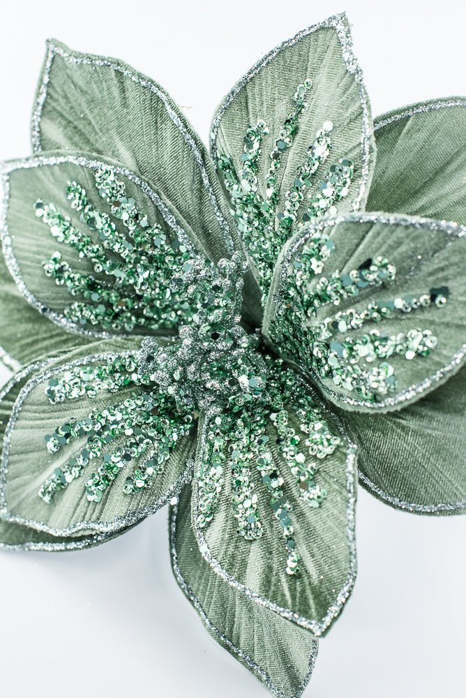Artificial Green Glitter Poinsettia Stem - 22" - Greenery MarketArtificial Flowers251820