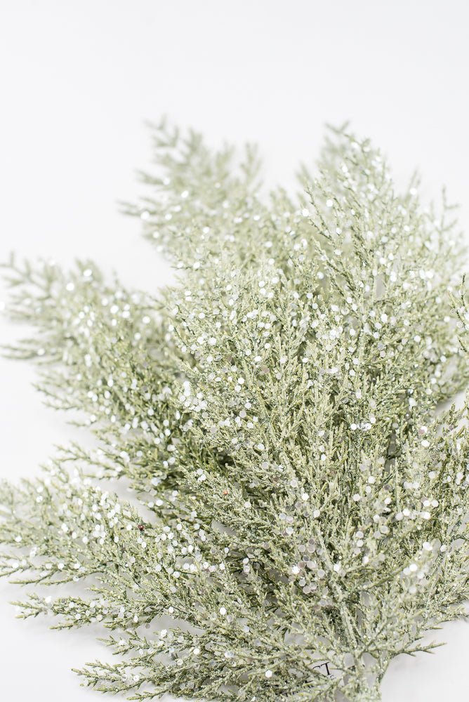 Artificial Green Glittered Cedar Spray - 27" - Greenery MarketArtificial FloraXG1027-G