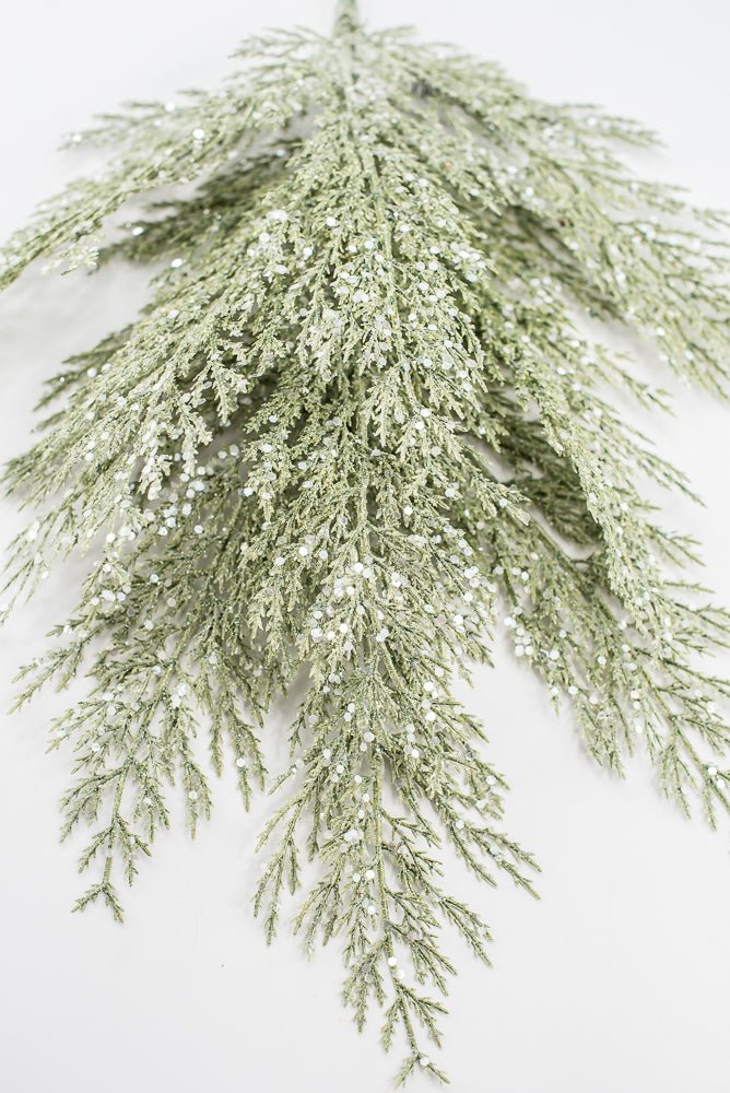 Artificial Green Glittered Cedar Spray - 27" - Greenery MarketArtificial FloraXG1027-G